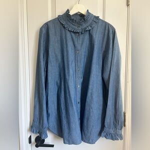 J.Crew Classic-fit Ruffleneck Chambray Shirt, 16, NWT